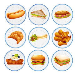Different types of food on plates