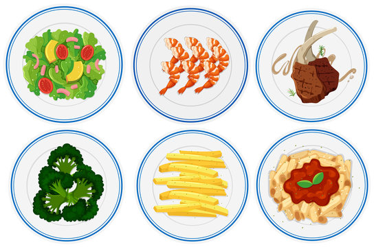 Different types of food on plates