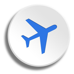 Blue aircraft in round white button with shadow