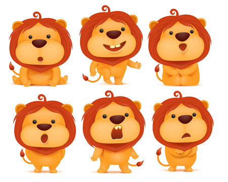 set of emoji lion cartoon character