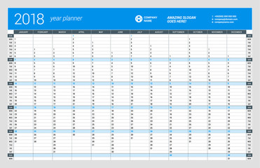 Yearly Wall Calendar Planner Template for 2017 Year. Vector Design Print Template. Week Starts Sunday