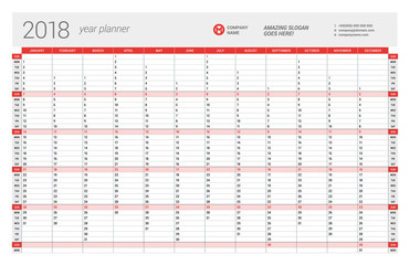 Yearly Wall Calendar Planner Template for 2017 Year. Vector Design Print Template. Week Starts Sunday