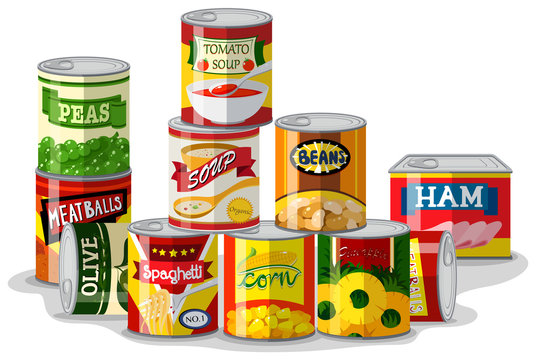 Different types of canned food