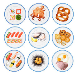 Sushi and other types of food on plates