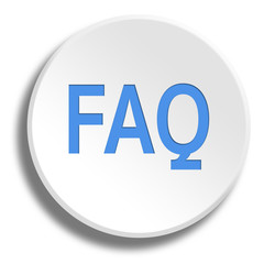 Blue FAQ in round white button with shadow