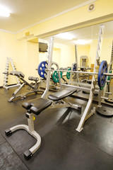 Fitness hall with weights and other sport equipment