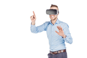 man with virtual glasses. surprised expression