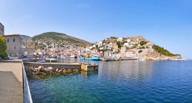 Fototapeta panoramic landscape of Hydra island Saronic Gulf Greece