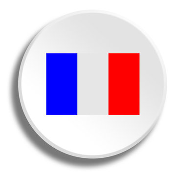 French flag in round white button with shadow