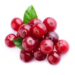Cranberries with leafs .