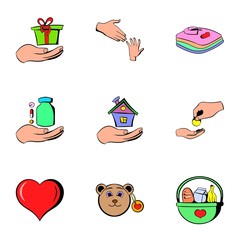 Healthcare icons set, cartoon style