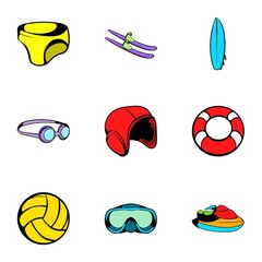 Swim icons set, cartoon style