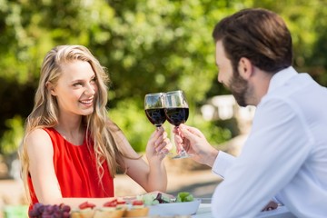 Happy couple toasting wine glasses