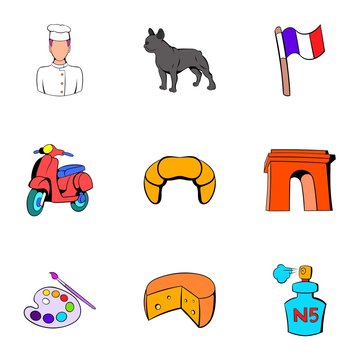 French republic icons set, cartoon style
