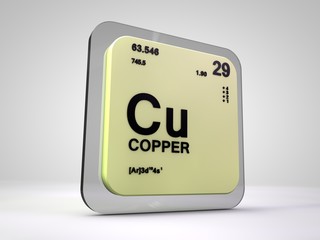 Copper - Cu - chemical element periodic table 3d render