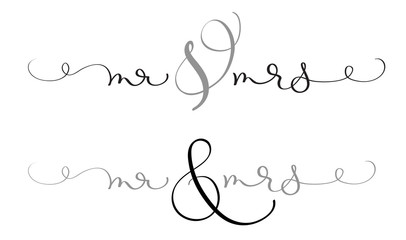 Mr and Mrs text on white background. Hand drawn Calligraphy lettering Vector illustration EPS10