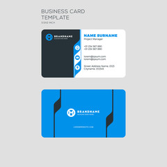 Corporate business card print template. Personal visiting card with company logo. Clean flat stationery design. Vector Illustration