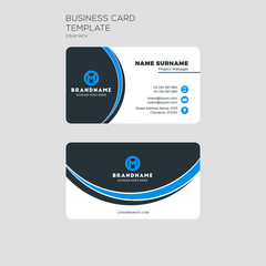 Corporate business card print template. Personal visiting card with company logo. Clean flat stationery design. Vector Illustration