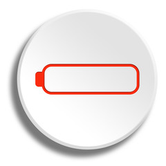 Red empty battery in round white button with shadow