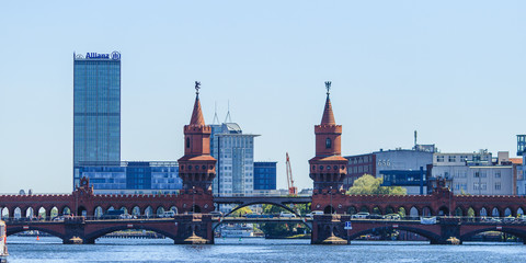 Fototapeta premium Panorama view with oberbaum bridge in berlin, germany