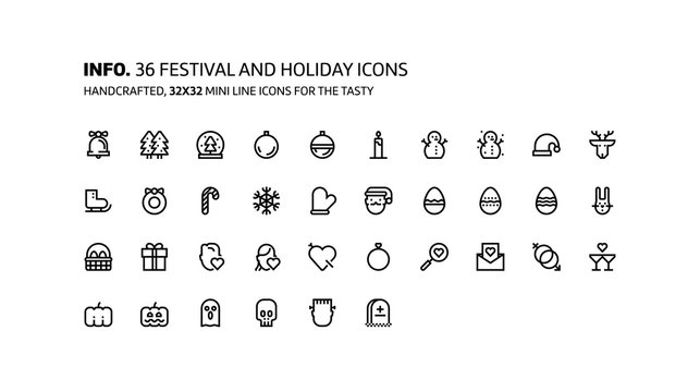 Festival, holiday mini line, illustrations, icons