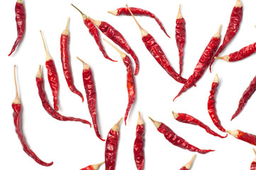 Red dried chili pepper on white background