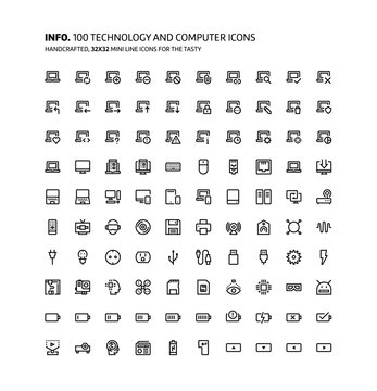 Technology and computers mini line, illustrations, icons