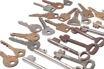 Keys of locks on a white background
