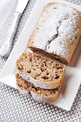 Banana cake with walnuts and dark chocolate