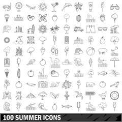 Fototapeta na wymiar 100 summer icons set, outline style