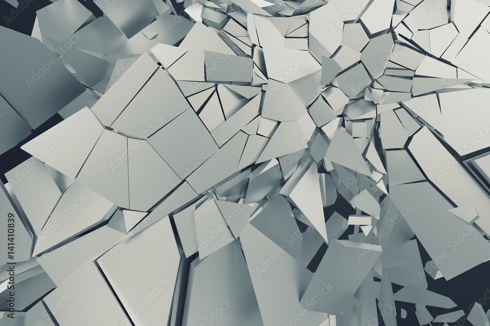 Poster abstract 3d rendering of cracked surface. background with broken shape. wall destruction. bursting w