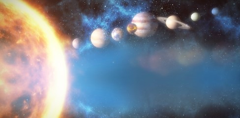 Illustrative image of various planets and sun 3d