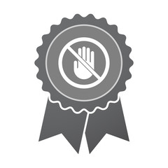 Isolated badge with  a hand  in a not allowed signal