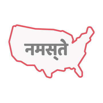Isolated USA map with  the text Hello in the hindi language