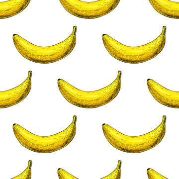 Banana vector seamless pattern. Isolated hand drawn object on wh