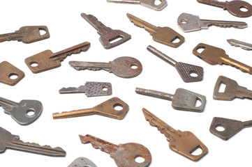 Keys of locks on a white background