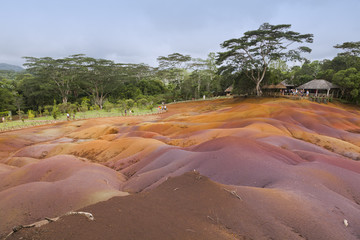 Spectacular view of Chamarel's Seven Coloured Earths sand dunes in south-western Mauritius