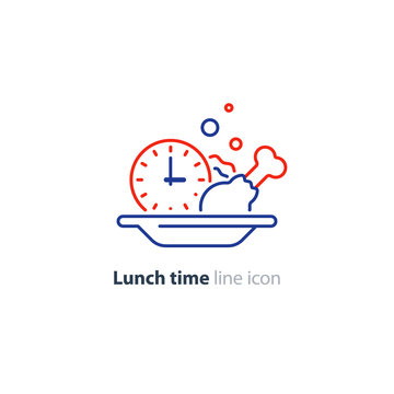 Lunch Plate, Tasty Dinner, Main Course Clock Icon