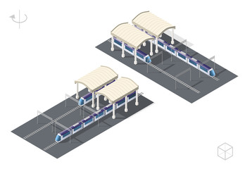 Isometric High Quality City Element with 45 Degrees Shadows on White Background . Railway Station