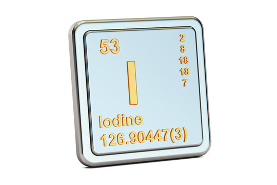 Iodine I stibium, chemical element sign. 3D rendering