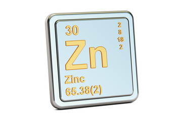 Zinc Zn, chemical element sign. 3D rendering