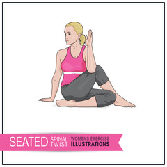 Seated spinal twist female exercise Illustration - 141417813
