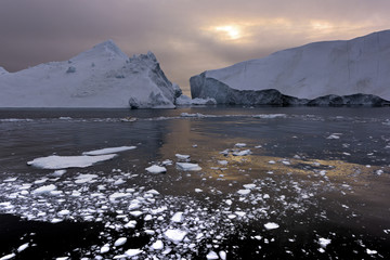 View of iceberg and glaciers from Greenland's Ilulissat coasts
