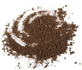 Pile dirt isolated on white background, top view
