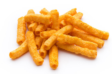 Potato fry on white isolated background.