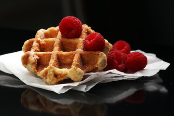 Belgian waffles with raspberries
