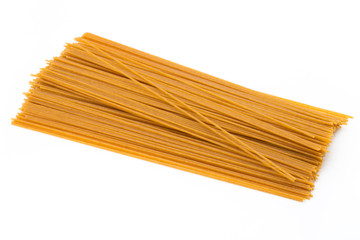 Raw spaghetti on the white background.