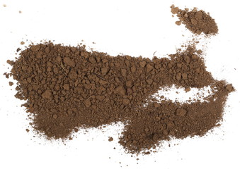 Pile dirt isolated on white background, top view
