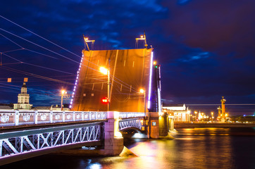 Fototapeta na wymiar The bridges of the night St. Petersburg The Palace Bridge