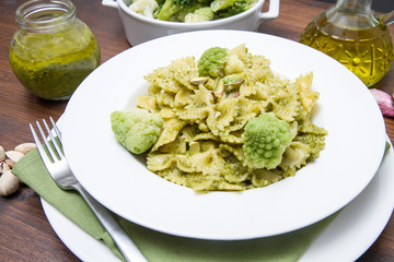 pasta with broccoli pesto and pistachios